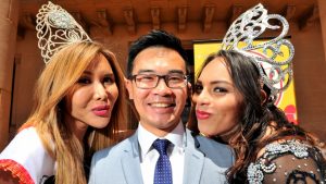 Maribyrnong mayor Nam Quach between two monarchs