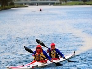 Footscray Canoe Club paddler Stewart Nicol power on