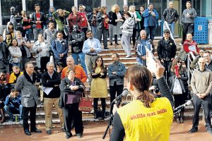 Hands off TAFE, crowd and postcards declare