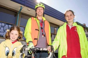 Bright students ready to walk and ride to school