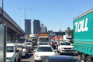 Truckie ‘didn’t know he hit bikie’ on bridge