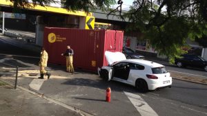 Car hit as another container truck strikes Napier Street bridge