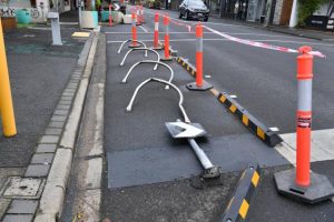 Bollards and bike loops damaged