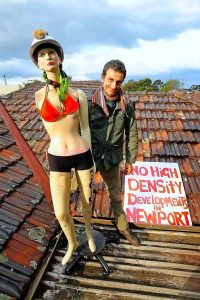 Newport protester hits the roof