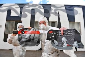 Square art hit by vandal